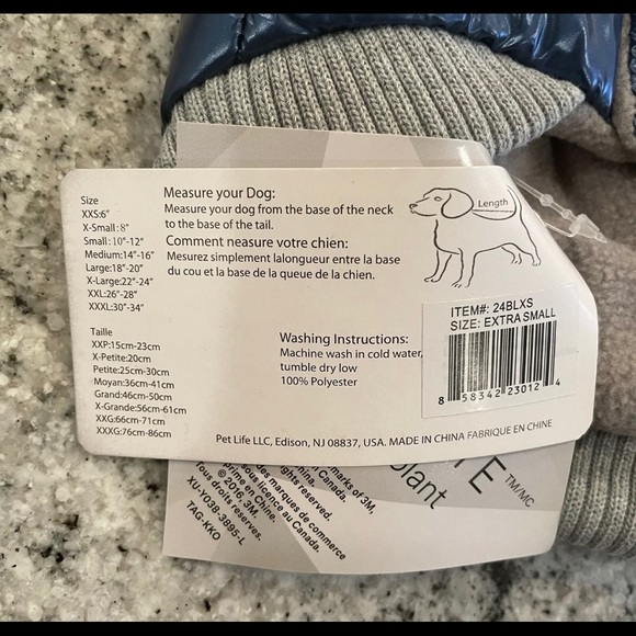 8” LENGTH XS Pet Life Aspen Vintage Dog Ski Coat Metallic Blue - Picture 5 of 10